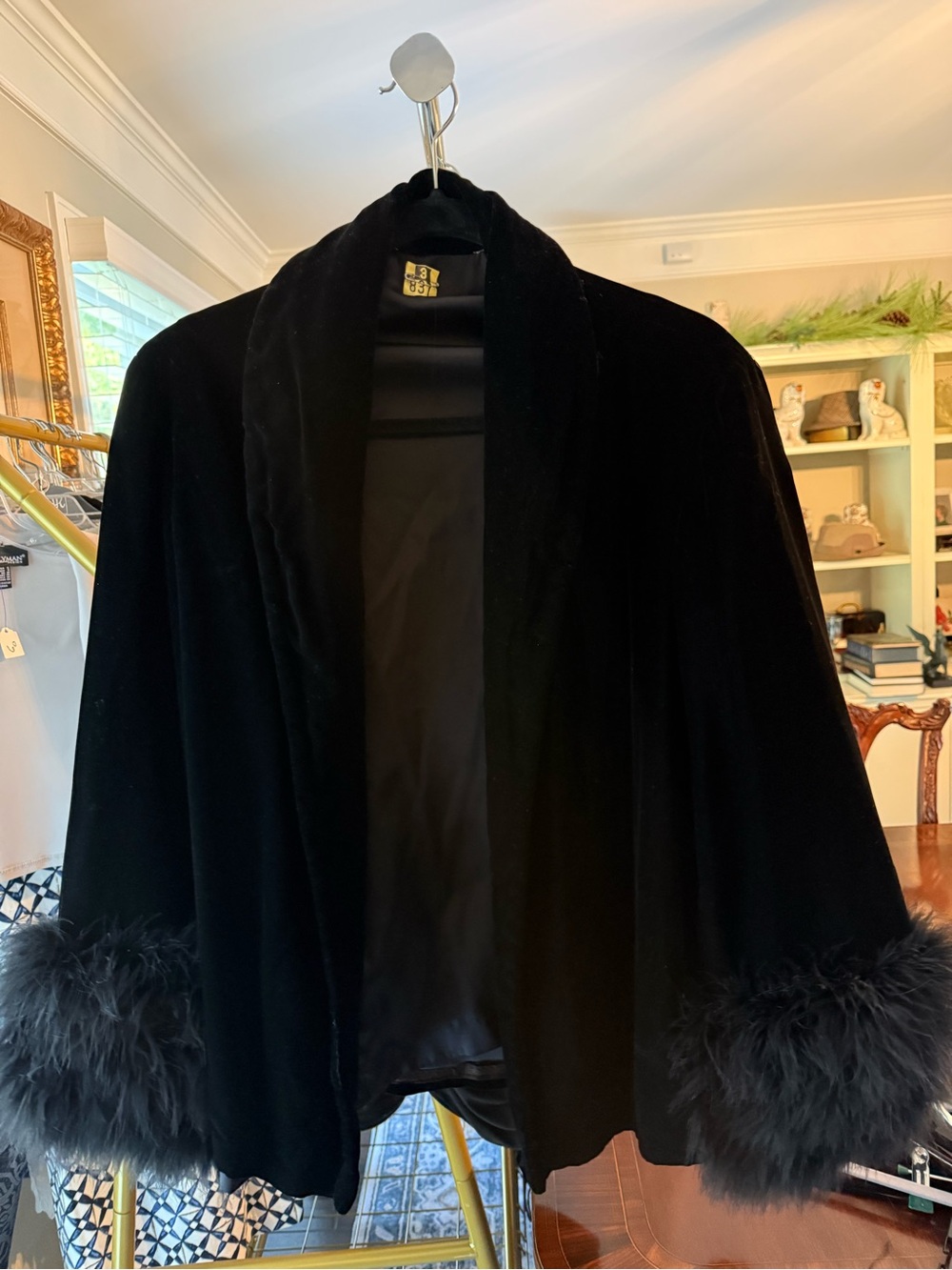 Black Velvet Bomber Jacket with Faux Fur Cuffs